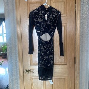 NWT High neck lace illusion black dress XS